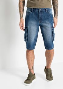 Bermudas bonprix, Herren, Gr. 50, N-Gr, blau (blau denim), Obermaterial: 99% Baumwolle, 1% Elasthan, relaxed fit, Hosen Bermudas, aus Baumwolle und Elasthan, Relaxed Fit, Cargo-Jeans-Design