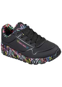 Sneaker Skechers "UNO LITE-LOVELY LUV", M&auml;dchen, Gr. 34, schwarz (schwarz, multi, 2), Lederimitat, Textil, kontrastfarbene Details, Schuhe Sneaker, Schn&uuml;rschuh mit bedruckter Sohle, Gr&ouml;&szlig;enschablone zum Download