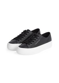 Plateausneaker Calvin Klein Jeans "VULC FLATFORM LOW MG LTH", Damen, Gr. 41, schwarz-wei&szlig; (schwarz, wei&szlig;), Leder, Schuhe Plateausneaker, Schn&uuml;rschuh, Halbschuh, Freizeitschuh in klassischer Optik
