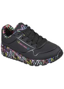 Sneaker Skechers "UNO LITE-LOVELY LUV", M&auml;dchen, Gr. 36, schwarz (schwarz, multi, 2), Lederimitat, Textil, kontrastfarbene Details, Schuhe Sneaker, Schn&uuml;rschuh mit bedruckter Sohle, Gr&ouml;&szlig;enschablone zum Download