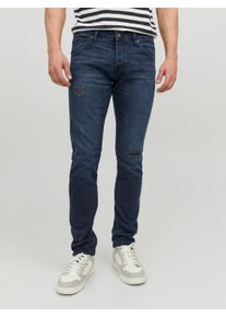 Jack & Jones Slim-fit-Jeans JACK & JONES "JJIGLENN &ndash; Slim-Fit-Jeans mit niedriger Leibh&ouml;he", Herren, Gr. 32, L&auml;nge 34, blau (denim, blau), Denim/Jeans, Obermaterial: 98% Baumwolle, 2% Elasthan, Abriebeffekte, slim fit, Jeans Slim-fit-Jeans, Used, modisch, slim fit, Denim/Jeans