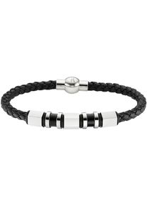 Lederarmband Bruno Banani "Schmuck", schwarz (edelstahlfarben, schwarz), Armb&auml;nder, Damen, 21cm, Edelstahl Leder, Edelstahl, Leder, Lederarmband