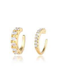 Paar Ohrklemmen Elli Premium "Ohrringe Single Earcuff Set Zirkonia (2 tlg) 925 Silber" Gr. 10, gold, Ohrringe, Damen, Silber 925 (Sterlingsilber), Paar Ohrklemmen