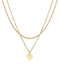 Silberkette Elli Premium "Halskette Layer Kordel Panzerkette Pl&auml;ttchen 925er Silber" Gr. 45, gold, Halsketten, Damen, Silber 925 (Sterlingsilber), Silberkette