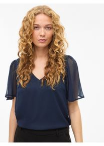 T-Shirt Vila "VIFALIA V-NECK S/S TOP - NOOS", Damen, Gr. 36, navy blazer, Jersey, Obermaterial: 100% Polyester, unifarben, regular fit normal, V-Ausschnitt, Shirts T-Shirt