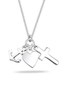 Kette mit Anh&auml;nger Elli "Halskette Herz Anker Kreuz Glaube Liebe Hoffnung 925 Sterling Silber" Gr. 45, silber, Halsketten, Damen, ohne Stein, Silber 925 (Sterlingsilber), Kette mit Anh&auml;nger