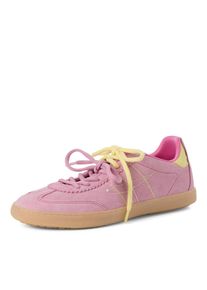 Sneaker Tamaris, Damen, Gr. 41, pink, Lederimitat, Veloursleder, unifarben mit Farbeinsatz, Schuhe Sneaker, Schn&uuml;rschuh, Halbschuh, Freizeitschuh mit gepolstertem Schaftrand