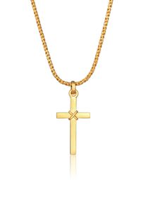 Kette mit Anh&auml;nger Kuzzoi "Halskette Herren Kreuz Flach Kordelkette 925 Silber" Gr. 55, gold, Halsketten, Herren, ohne Stein, Silber 925 (Sterlingsilber), Kette mit Anh&auml;nger