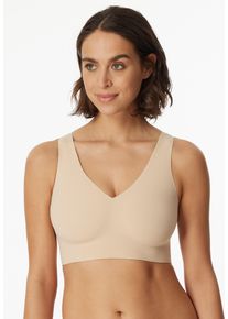 Bustier Schiesser "Invisible Soft", Damen, Gr. 40, N-Gr, beige (410, sand), Single Jersey, Obermaterial: 75% Polyamid, 25% Elasthan, bequem, BHs Bustier, Microfaser, Lasercut-Abschl&uuml;sse, V-Ausschnitt