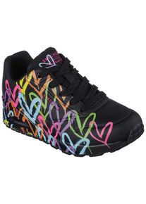 Sneaker Skechers "UNO - HIGHLIGHT LOVE", Damen, Gr. 42, bunt (schwarz, multi), Lederimitat, Textil, kontrastfarbene Details, Schuhe Sneaker, Freizeitschuh, Halbschuh, Schn&uuml;rschuh mit Herzchen-Print, Topseller