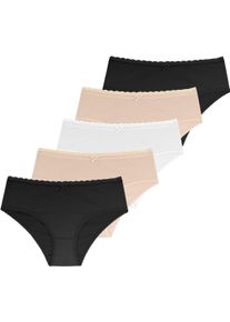Hipster Dorina "Naomi", Damen, Gr. M, 5 Stk., bunt (schwarz, beige, ivory), Single Jersey, Obermaterial: 95% Baumwolle, 5% Elasthan, unifarben, k&ouml;rpernah, Unterhosen Hipster, mit zarter Spitzenverzierung