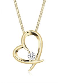 Silberkette Elli "Halskette Herz Geschwungen Zirkonia 925 Silber" Gr. 45, gold, Halsketten, Damen, mit Stein, Silber 925 (Sterlingsilber), Silberkette