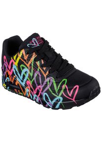 Sneaker Skechers "UNO - HIGHLIGHT LOVE", Damen, Gr. 37, bunt (schwarz, multi), Lederimitat, Textil, kontrastfarbene Details, Schuhe Sneaker, Freizeitschuh, Halbschuh, Schn&uuml;rschuh mit Herzchen-Print, Topseller