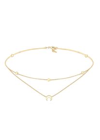 Choker Elli "Halskette Choker Layer Halbmond und Sterne 925er Silber" Gr. 36, gold, Halsketten, Damen, ohne Stein, Silber 925 (Sterlingsilber), Choker