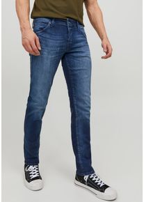Jack & Jones Slim-fit-Jeans JACK & JONES "JJIGLENN &ndash; Slim-Fit-Jeans mit niedriger Leibh&ouml;he", Herren, Gr. 29, L&auml;nge 34, blau (schwarz, blau, denim), Denim/Jeans, Obermaterial: 86% Baumwolle, 12% Polyester, 2% Elasthan, Abriebeffekte, slim fit, Jeans Slim-fit-Jeans, Used, modisch, slim fit, Denim/Jeans
