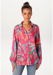 Hemdbluse Aniston CASUAL, Damen, Gr. 48, bunt (pink, dunkelgr&uuml;n, smaragdgr&uuml;n, hellgr&uuml;n, rot, beige, hellbraun, lachs, ocker), Web, Obermaterial: 100% Viskose, Paisley, bedruckt, gebl&uuml;mt, figurumspielend h&uuml;ftbedeckend, Krempel&auml;rmel 1-Knopf-Manschette, Blusen Hemdbluse, mit farbenfrohem, grafischen Druck - NEUE KOLLEKTION, Topseller