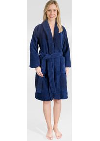 Damenbademantel HAMMETEX "Ren, 100% Baumwolle" Gr. L, dunkelblau, L:100cm, Baumwolle, Hausm&auml;ntel, Damenbademantel, 380 g/m&sup2; Frottee Bademantel mit Taschen &ndash; Saugf&auml;hig & Weich