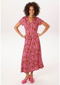 Sommerkleid Aniston CASUAL, Damen, Gr. 44, N-Gr, pink (braun, hellpink), Single Jersey, Obermaterial: 95% Viskose, 5% Elasthan, bedruckt, gebl&uuml;mt, figurumspielend wadenlang, V-Ausschnitt, Kleider Sommerkleid, mit trendfarbenem, grafischen Blumendruck - NEUE KOLLEKTION, Topseller