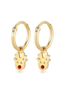 Paar Creolen Elli "Ohrringe Creolen Rentier Kristalle 925 Silber" Gr. 22, gold, Ohrringe, Damen, mit Stein, Silber 925 (Sterlingsilber), Paar Creolen