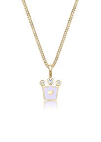 Silberkette Elli "Halskette Krone Emaille 925 Sterling Silber, mit Kristallen von Swarovski" Gr. 36, gold, Halsketten, M&auml;dchen, Silber 925 (Sterlingsilber), Silberkette