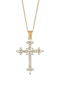 Silberkette Elli "Halskette Kreuz Zirkonia Marquise Religion 925 Sterling Silber" Gr. 45, gold, Halsketten, Damen, mit Stein, Silber 925 (Sterlingsilber), Silberkette