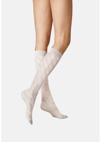 Kniestr&uuml;mpfe Kunert "Kniestrumpf Diagonal Crochet", Damen, Gr. 35-38, beige (leinen 1542), Obermaterial: 65% Viskose CV. 35% Polyamid PA., Socken Kniestr&uuml;mpfe