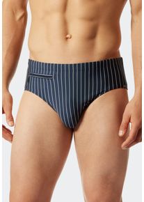 Badeslip Schiesser "Nautical Casual", Herren, Gr. 6, N-Gr, blau (801, admiral), Baumwolle, Elasthan, unifarben mit Farbeinsatz, Badehosen Badeslip, mit wei&szlig;en Streifen