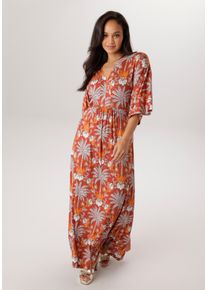 Jerseykleid ANISTON PLUS, Damen, Gr. 50, N-Gr, orange, gemustert, Jersey, Obermaterial: 95% Viskose, 5% Elasthan, bedruckt, gemustert, l&auml;ssig geschnitten kn&ouml;chelfrei, V-Ausschnitt, Kleider Jerseykleid, in trendy Maxil&auml;nge - NEUE KOLLEKTION