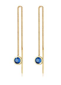 Paar Ohrh&auml;nger Elli "Ohrringe Durchzieher Synthetischer Saphir Rund 925 Silber" Gr. 80, gold, Ohrringe, Damen, mit Stein, Silber 925 (Sterlingsilber), Paar Ohrh&auml;nger