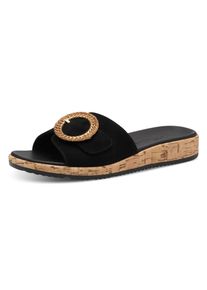 Pantolette Tamaris, Damen, Gr. 40, schwarz, Ziegenveloursleder, Schuhe Pantolette, Keilabsatz, Sommerschuh, Schlupfschuh mit h&uuml;bscher Zierschnalle