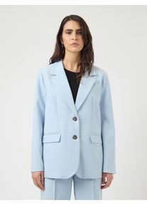 Longblazer Y.A.S "YASREEMAJ LS BLAZER NOOS", Damen, Gr. 38, skyway, Web, Obermaterial: 77% Polyester, 19% Viskose, 4% Elasthan, unifarben, oversize, V-Ausschnitt, Blazer Longblazer