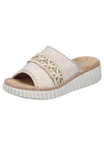 Pantolette Rieker, Damen, Gr. 36, beige (creme), Lederimitat, Schuhe Pantolette, Sommerschuh, Strandschuh, Urlaubschuh, Hausschuh mit softer Innensohle