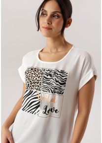 Shirtbluse Aniston SELECTED, Damen, Gr. 40, sanftes wei&szlig;, ocker, beige, schwarz, Cr&ecirc;pe, Obermaterial: 97% Polyester, 3% Elasthan. R&uuml;ckenteil: 95% Viskose, 5% Elasthan, bedruckt, gemustert, l&auml;ssig geschnitten h&uuml;ftbedeckend, Rundhals, mit Umschlag, Blusen Shirtbluse, im Materialmix - NEUE KOLLEKTION