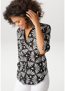 Schlupfbluse Aniston CASUAL, Damen, Gr. 40, schwarz, wollwei&szlig;, lachs, Web, Obermaterial: 100% Viskose, bedruckt, gemustert, l&auml;ssig geschnitten h&uuml;ftbedeckend, Manschette mit Schlitz, Blusen Schlupfbluse, mit fantasievollem, grafischen Druck - NEUE KOLLEKTION