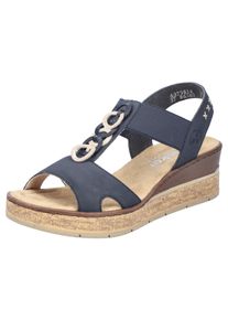 Keilsandalette Rieker, Damen, Gr. 36, blau (nachtblau), Nubuklederimitat, kontrastfarbene Details, Schuhe Keilsandalette, Sommerschuh, Sandale, Plateausandale mit Gummizug f&uuml;r guten Sitz