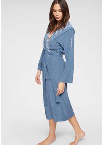 Damenbademantel Kangaroos "Dalia, ideal f&uuml;r Sauna & Spa, Standardl&auml;nge & &Uuml;berl&auml;nge" Gr. XL, blau, L:125cm, Wirkfrottier, Hausm&auml;ntel, Damenbademantel, Uni-Farben mit Streifen, Taschen, leicht, XS-3XL, auch in extra lang, Topseller