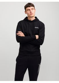 Jack & Jones Kapuzensweatshirt JACK & JONES "JJBEAU &ndash; Sweater mit Logodruck, Slim Fit und Baumwolle", Herren, Gr. S, schwarz, angeraute Sweatware, Obermaterial: 80% Baumwolle, 20% Polyester, unifarben, slim fit, Rippb&uuml;ndchen, Sweatshirts Kapuzensweatshirt, unifarben, modisch, slim fit, angeraute Sweatware, Kapuze