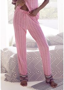 Schlafhose Vivance Dreams, Damen, Gr. 44/46, N-Gr, pink (pink bedruckt), Single Jersey, Obermaterial: 100% Viskose, bedruckt, bequem lang, Hosen Schlafhose, in sch&ouml;nem Ethno-Design