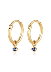 Paar Creolen Elli "Ohrringe Creolen Anh&auml;nger Saphir Synthetisch 925 Silber" Gr. 18, gold, Ohrringe, Damen, mit Stein, Silber 925 (Sterlingsilber), Paar Creolen