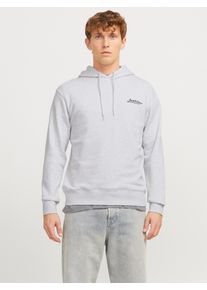 Jack & Jones Kapuzensweatshirt JACK & JONES "JJBEAU &ndash; Sweater mit Logodruck, Slim Fit und Baumwolle", Herren, Gr. S, grau (wei&szlig; melange), angeraute Sweatware, Obermaterial: 80% Baumwolle, 20% Polyester, meliert, slim fit, Rippb&uuml;ndchen, Sweatshirts Kapuzensweatshirt, unifarben, modisch, slim fit, angeraute Sweatware, Kapuze