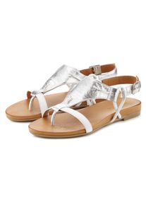 Sandale Lascana "Sommerschuh", Damen, Gr. 36, wei&szlig; (wei&szlig;, silberfarben), Obermaterial: 100% Rindsleder. Decksohle: 100% Rindsleder. Futter: 100% Schweinsleder. Laufsohle: 100% Synthetik, mehrfarbig, metallic, Schuhe Sandale, Sandalette, Sommerschuh aus hochwertigem Leder mit Metallic Optik
