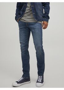 Jack & Jones Slim-fit-Jeans JACK & JONES "JJIGLENN &ndash; Slim-Fit-Jeans mit niedriger Leibh&ouml;he", Herren, Gr. 29, L&auml;nge 34, blau (blau denim), Denim/Jeans, Obermaterial: 86% Baumwolle, 12% Polyester, 2% Elasthan, Abriebeffekte, slim fit, Jeans Slim-fit-Jeans, Used, modisch, slim fit, Denim/Jeans