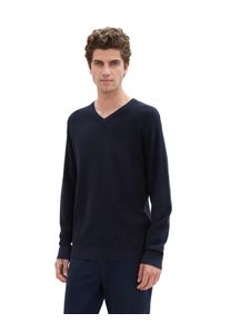 Strickpullover Tom Tailor, Herren, Gr. S, blau (knitted navy melange), Strick, Obermaterial: 100% Baumwolle, unifarben, regular fit normal, V-Ausschnitt, B&uuml;ndchen, Pullover Strickpullover, mit V-Ausschnitt
