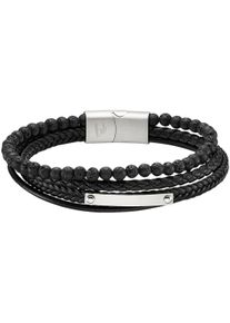 Lederarmband Bruno Banani "Schmuck", schwarz (edelstahlfarben, schwarz, schwarz), Armb&auml;nder, Damen, 20cm, Edelstahl Lava Leder, Edelstahl, Lava, Leder, Lederarmband, mit Lavastein