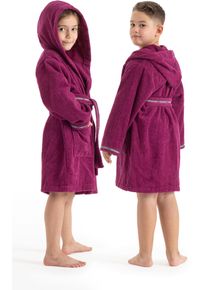 Kinderbademantel Bruno Banani "Danny, Ideal f&uuml;r Zuhause, Schwimmbad oder im Urlaub" Gr. 140, beere, L:91cm, Walkfrottee, Hausm&auml;ntel, Kinderbademantel, mit Logostreifen, aus 100% Baumwolle, Topseller