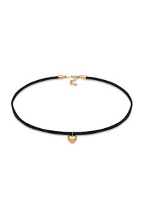 Choker Elli "Halskette Lederkette synthetisch Herz Anh&auml;nger 925 silber" Gr. 36, gold, Halsketten, Damen, ohne Stein, Silber 925 (Sterlingsilber), Choker
