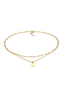 Silberkette Elli "Halskette Choker Layer Kugelkette Pl&auml;ttchen 925 Silber" Gr. 36, gold, Halsketten, Damen, Silber 925 (Sterlingsilber), Silberkette