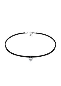 Choker Elli "Halskette Lederkette synthetisch Herz Anh&auml;nger 925 silber" Gr. 36, schwarz, Halsketten, Damen, ohne Stein, Silber 925 (Sterlingsilber), Choker