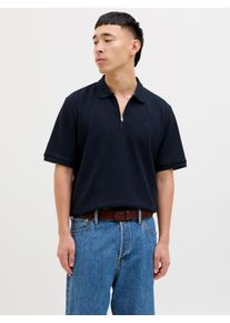 Jack & Jones Poloshirt JACK & JONES "JJEAUSTIN ZIP POLO SS NOOS", Herren, Gr. S, navy blazer detail:classic, Jersey, Obermaterial: 58% Polyester, 40% Baumwolle, 2% Elasthan, unifarben, regular fit normal, Shirts Poloshirt, mit Polokragen