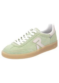 Sneaker RIEKER SPORT "San Diego Swing2GO", Damen, Gr. 38, wei&szlig; (mint, sanftes wei&szlig;), Veloursleder, unifarben mit Farbeinsatz, Schuhe Sneaker, Retro-Sneaker, Freizeitschuh, Halbschuh mit herausnehmbarem Fu&szlig;bett